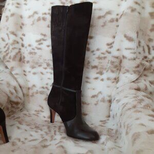 Ann Taylor Dark Chocolate Leather & Suede Heeled Boots